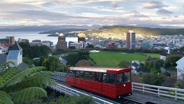 The Wellington Cable Car travelling up to the Wellington suburb of Kelburn.
