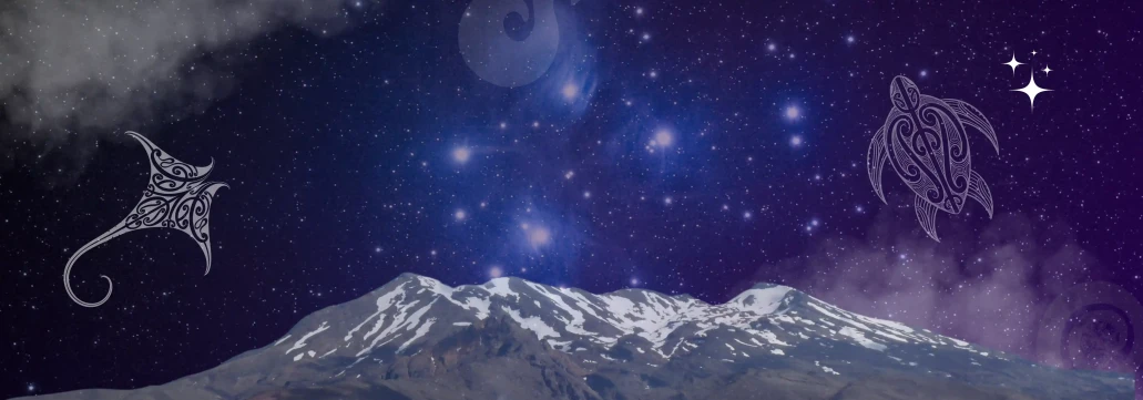 Mount Ruapehu gleams under Matariki stars.