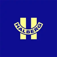 Light yellow halberg logo appears on a blue baclground