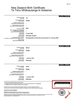 Image of NZ birth certificate