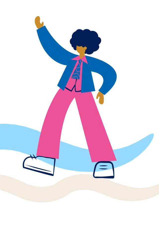 A man dressed in a disco outfit dances