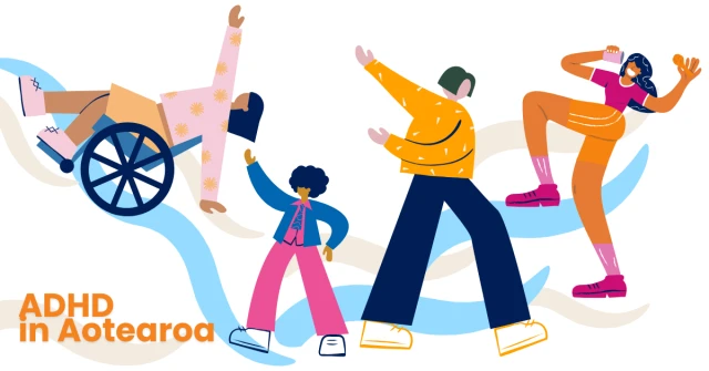 People of all shapes and sizes dance on a flow of lines