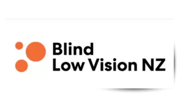 Blind low visions NZ appears in black text next to orange braille.