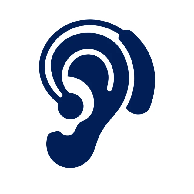 A dark blue hearing aid icon