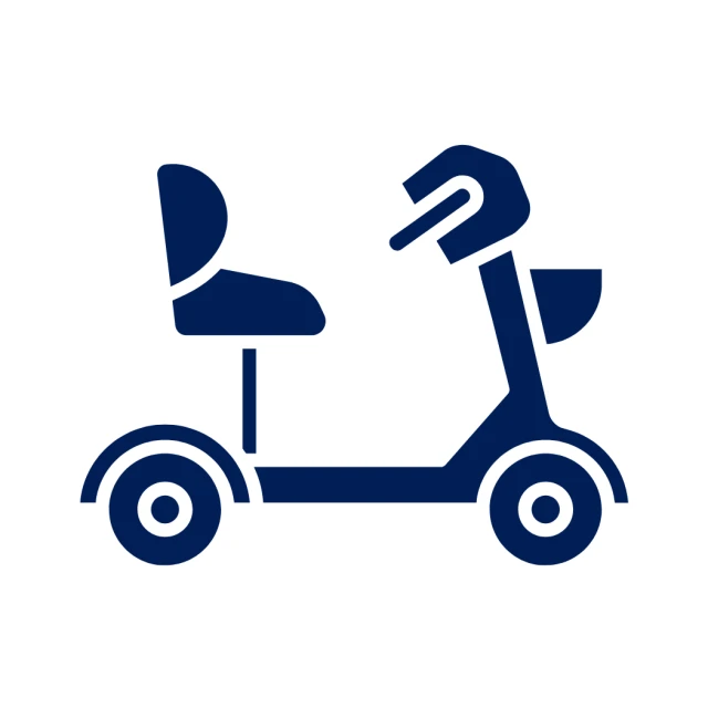A dark blue mobility scooter icon