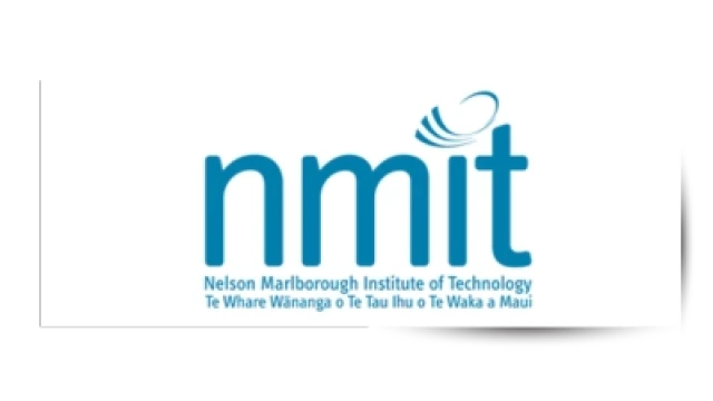 Blue and green NMIT logo on white background