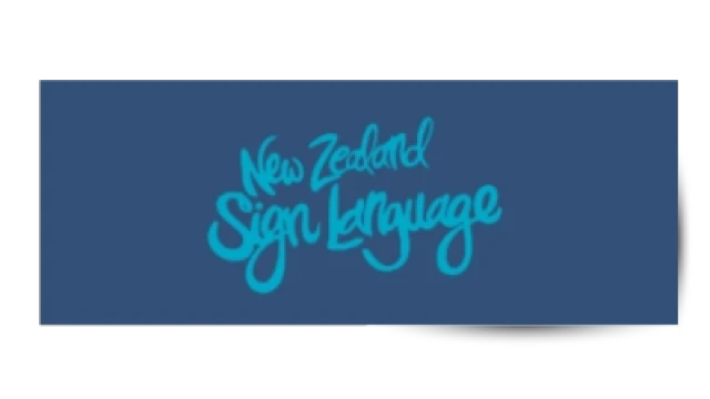 New Zealand Sign Language written in light blue on a dark blue background