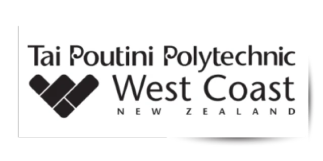 Black Tai Poutini logo on white background