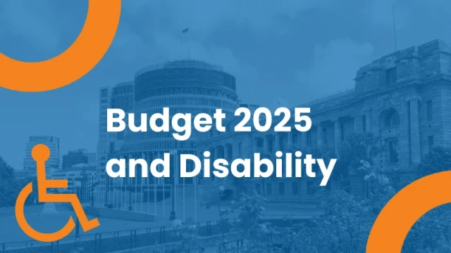 The Beehive and parliament building with the words Budget 2025 and disability imposed over them