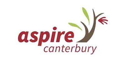 Aspire Canterbury in red font with a tree growing leaves.