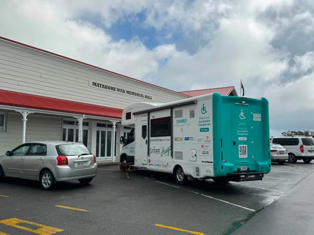 The front car park of Kauri Museum showing accessible parking.
