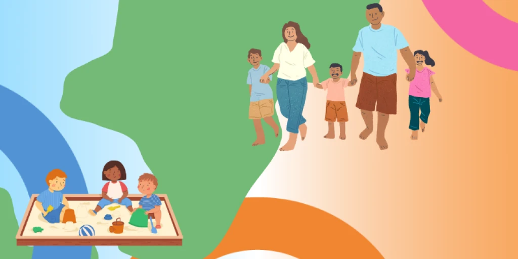 Map of the manawatu - whanganui region with kids playing in a sandpit above