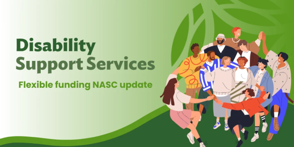 People hold arms in a circle next to the DSS logo