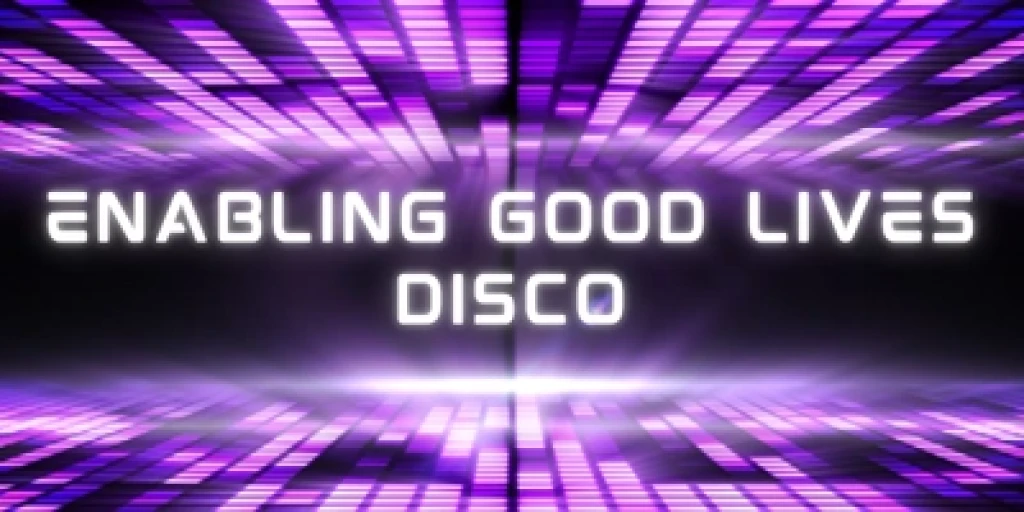 Enabling Good Lives written in white with purple lights in the background