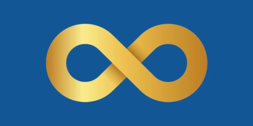 A gold autism infinity symbol on a blue background