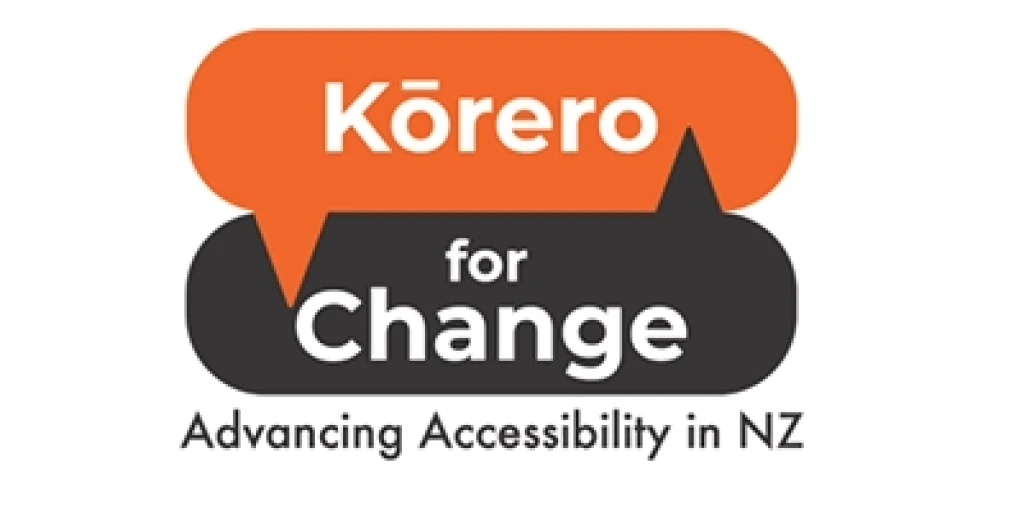Kōrero for change logo - the name in white writing on an orange and brown background