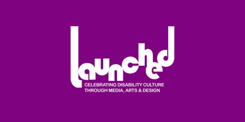 White Launched logo on a purple background