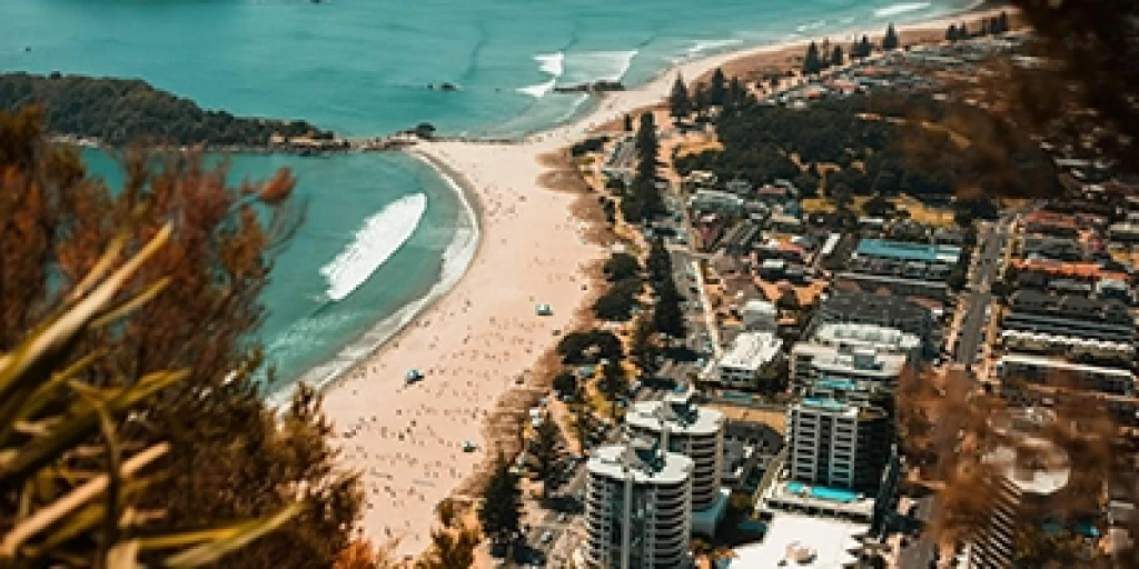 A high shot of Mount Maunganui beach in Tauranga