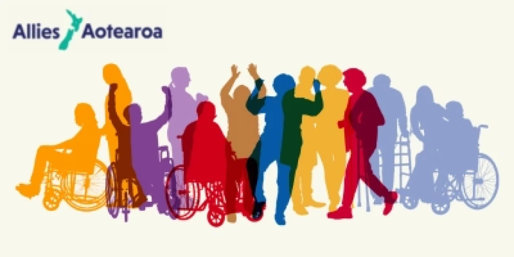 Multicolored silhouettes of people with a range of disabilities