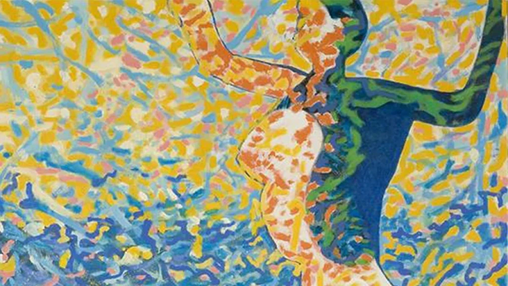 Abstract painting of a person with outstretched arms