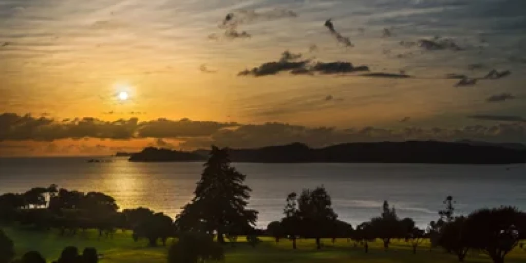 The sun sets over Waitangi