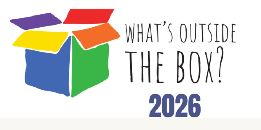 What's Outside the Box? logo - a multicoloured open box with the expo name to the right of it